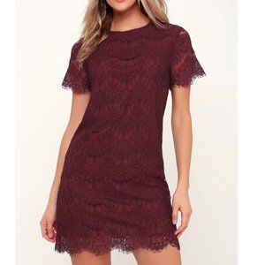 Lulu's Burgundy Lace Shift Dress
